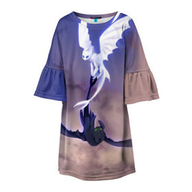 Детское платье 3D с принтом как приручить дракона в Курске, 100% полиэстер | прямой силуэт, чуть расширенный к низу. Круглая горловина, на рукавах — воланы | light fury | night fury | беззубик | дракон | как приручить дракона | ночная фурия