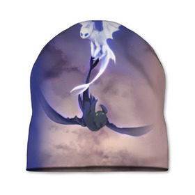 Шапка 3D с принтом как приручить дракона в Курске, 100% полиэстер | универсальный размер, печать по всей поверхности изделия | light fury | night fury | беззубик | дракон | как приручить дракона | ночная фурия