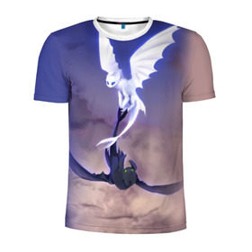 Мужская футболка 3D спортивная с принтом как приручить дракона в Курске, 100% полиэстер с улучшенными характеристиками | приталенный силуэт, круглая горловина, широкие плечи, сужается к линии бедра | light fury | night fury | беззубик | дракон | как приручить дракона | ночная фурия