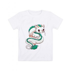 Детская футболка хлопок с принтом Унесённые призраками в Курске, 100% хлопок | круглый вырез горловины, полуприлегающий силуэт, длина до линии бедер | аниме | дракон | унесённые призраками | хаку | хаяо миядзаки | япония