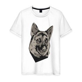Мужская футболка хлопок с принтом Немецкая овчарка в Курске, 100% хлопок | прямой крой, круглый вырез горловины, длина до линии бедер, слегка спущенное плечо. | dog | немец | овчарка | собака | собаки