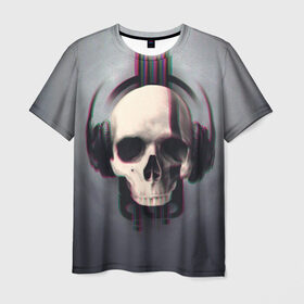 Мужская футболка 3D с принтом Skull Glitch в Курске, 100% полиэфир | прямой крой, круглый вырез горловины, длина до линии бедер | dnb | glitch | skull | глитч | глич | драм | клубная | мошпит | музыка | пиратская станция | рейв | слэм | череп | электро
