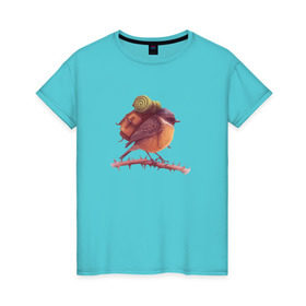 Женская футболка хлопок с принтом Воробей Турист в Курске, 100% хлопок | прямой крой, круглый вырез горловины, длина до линии бедер, слегка спущенное плечо | палатка | птенец | птица | птичка | путешествие | рюкзак | туризм