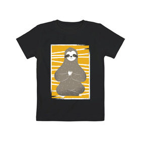 Детская футболка хлопок с принтом Ленивец Йога в Курске, 100% хлопок | круглый вырез горловины, полуприлегающий силуэт, длина до линии бедер | Тематика изображения на принте: sloth | yoga | йога | ленивец | фитнес