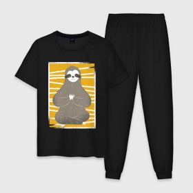 Мужская пижама хлопок с принтом Ленивец Йога в Курске, 100% хлопок | брюки и футболка прямого кроя, без карманов, на брюках мягкая резинка на поясе и по низу штанин
 | sloth | yoga | йога | ленивец | фитнес