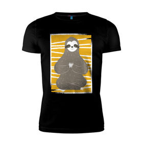 Мужская футболка премиум с принтом Ленивец Йога в Курске, 92% хлопок, 8% лайкра | приталенный силуэт, круглый вырез ворота, длина до линии бедра, короткий рукав | Тематика изображения на принте: sloth | yoga | йога | ленивец | фитнес