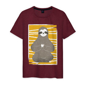 Мужская футболка хлопок с принтом Ленивец Йога в Курске, 100% хлопок | прямой крой, круглый вырез горловины, длина до линии бедер, слегка спущенное плечо. | sloth | yoga | йога | ленивец | фитнес