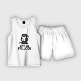 Детская пижама с шортами хлопок с принтом Да Здравствует Эволюция в Курске,  |  | che guevara | deputa matre | evolution | дупута матре | куба | обезьяна | революция | свобода | че | че гевара | чегеварра | чигевара | эволюция