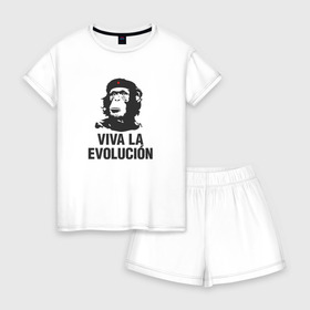 Женская пижама с шортиками хлопок с принтом Да Здравствует Эволюция! в Курске, 100% хлопок | футболка прямого кроя, шорты свободные с широкой мягкой резинкой | che guevara | deputa matre | evolution | дупута матре | куба | обезьяна | революция | свобода | че | че гевара | чегеварра | чигевара | эволюция