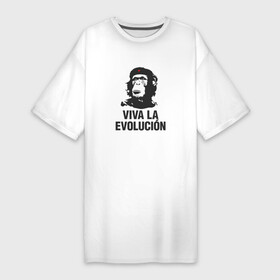 Платье-футболка хлопок с принтом Да Здравствует Эволюция в Курске,  |  | che guevara | deputa matre | evolution | дупута матре | куба | обезьяна | революция | свобода | че | че гевара | чегеварра | чигевара | эволюция