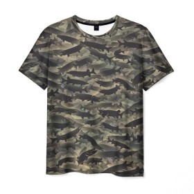 Мужская футболка 3D с принтом Камуфляж с щуками в Курске, 100% полиэфир | прямой крой, круглый вырез горловины, длина до линии бедер | камуфляж | милитари | паттерн | рыба | рыбак | рыбалка | рыбина | улов | хаки | щука