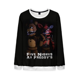 Мужской свитшот 3D с принтом Five Nights At Freddy`s в Курске, 100% полиэстер с мягким внутренним слоем | круглый вырез горловины, мягкая резинка на манжетах и поясе, свободная посадка по фигуре | five nights at freddys | foxy | аниматроники | игра | компьютерная игра | робот | фокси | фредди | чика