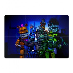 Магнитный плакат 3Х2 с принтом Five Nights At Freddy`s в Курске, Полимерный материал с магнитным слоем | 6 деталей размером 9*9 см | five nights at freddys | foxy | аниматроники | игра | компьютерная игра | робот | фокси | фредди | чика