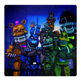 Магнитный плакат 3Х3 с принтом Five Nights At Freddy`s в Курске, Полимерный материал с магнитным слоем | 9 деталей размером 9*9 см | five nights at freddys | foxy | аниматроники | игра | компьютерная игра | робот | фокси | фредди | чика