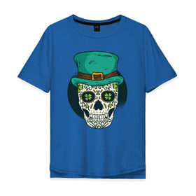 Мужская футболка хлопок Oversize с принтом День Святого Патрика в Курске, 100% хлопок | свободный крой, круглый ворот, “спинка” длиннее передней части | день патрика | клевер | череп | черепа