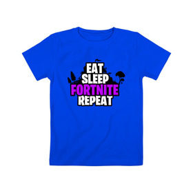 Детская футболка хлопок с принтом Eat Sleep Fortnite Repeat в Курске, 100% хлопок | круглый вырез горловины, полуприлегающий силуэт, длина до линии бедер | Тематика изображения на принте: eat | fortnite | game | gamer | repeat | sleep | twitch | игра | игрок | твич | форнайт | фортнайт