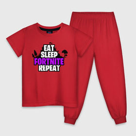 Детская пижама хлопок с принтом Eat Sleep Fortnite Repeat в Курске, 100% хлопок |  брюки и футболка прямого кроя, без карманов, на брюках мягкая резинка на поясе и по низу штанин
 | Тематика изображения на принте: eat | fortnite | game | gamer | repeat | sleep | twitch | игра | игрок | твич | форнайт | фортнайт