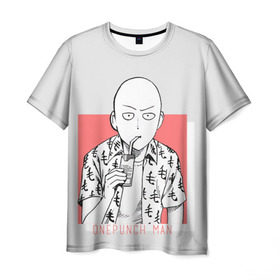Мужская футболка 3D с принтом Saitama (One-Punch Man) Ванпач в Курске, 100% полиэфир | прямой крой, круглый вырез горловины, длина до линии бедер | ванпач | ванпачнем | оппаи