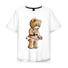Мужская футболка хлопок Oversize с принтом Nasty bear в Курске, 100% хлопок | свободный крой, круглый ворот, “спинка” длиннее передней части | медведь | мишка | плюшевый | селфи | тедди