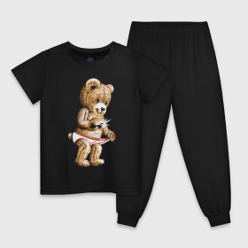 Детская пижама хлопок с принтом Nasty bear в Курске, 100% хлопок |  брюки и футболка прямого кроя, без карманов, на брюках мягкая резинка на поясе и по низу штанин
 | медведь | мишка | плюшевый | селфи | тедди