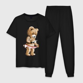 Мужская пижама хлопок с принтом Nasty bear в Курске, 100% хлопок | брюки и футболка прямого кроя, без карманов, на брюках мягкая резинка на поясе и по низу штанин
 | медведь | мишка | плюшевый | селфи | тедди