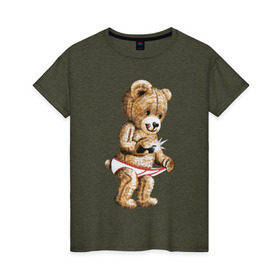 Женская футболка хлопок с принтом Nasty bear в Курске, 100% хлопок | прямой крой, круглый вырез горловины, длина до линии бедер, слегка спущенное плечо | медведь | мишка | плюшевый | селфи | тедди