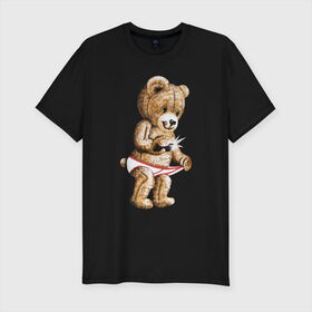 Мужская футболка премиум с принтом Nasty bear в Курске, 92% хлопок, 8% лайкра | приталенный силуэт, круглый вырез ворота, длина до линии бедра, короткий рукав | медведь | мишка | плюшевый | селфи | тедди