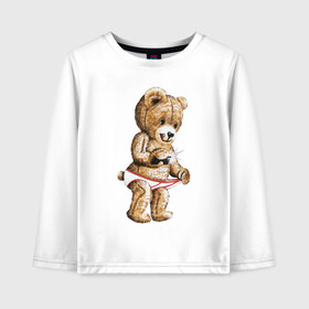 Детский лонгслив хлопок с принтом Nasty bear в Курске, 100% хлопок | круглый вырез горловины, полуприлегающий силуэт, длина до линии бедер | медведь | мишка | плюшевый | селфи | тедди