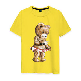 Мужская футболка хлопок с принтом Nasty bear в Курске, 100% хлопок | прямой крой, круглый вырез горловины, длина до линии бедер, слегка спущенное плечо. | Тематика изображения на принте: медведь | мишка | плюшевый | селфи | тедди