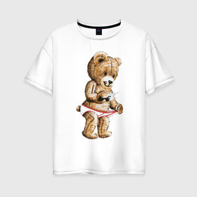 Женская футболка хлопок Oversize с принтом Nasty bear в Курске, 100% хлопок | свободный крой, круглый ворот, спущенный рукав, длина до линии бедер
 | медведь | мишка | плюшевый | селфи | тедди