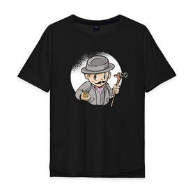 Мужская футболка хлопок Oversize с принтом Пуаро Агаты Кристи в Курске, 100% хлопок | свободный крой, круглый ворот, “спинка” длиннее передней части | 