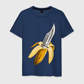 Мужская футболка хлопок с принтом BANANA в Курске, 100% хлопок | прямой крой, круглый вырез горловины, длина до линии бедер, слегка спущенное плечо. | Тематика изображения на принте: banana | knife | pop art | банан | нож | оружие | поп арт