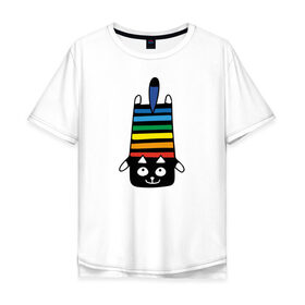 Мужская футболка хлопок Oversize с принтом Rainbow cat в Курске, 100% хлопок | свободный крой, круглый ворот, “спинка” длиннее передней части | black | cat | cool | creative | dark | design | halloween | hype | kitten | rainbow | vanguard | авангард | дизайн | кот | котенок | кошка | креатив | круто | радуга | темный | хайп | хэллоуин | черный