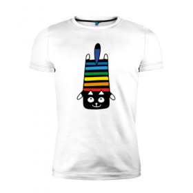 Мужская футболка премиум с принтом Rainbow cat в Курске, 92% хлопок, 8% лайкра | приталенный силуэт, круглый вырез ворота, длина до линии бедра, короткий рукав | black | cat | cool | creative | dark | design | halloween | hype | kitten | rainbow | vanguard | авангард | дизайн | кот | котенок | кошка | креатив | круто | радуга | темный | хайп | хэллоуин | черный
