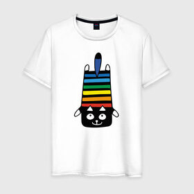 Мужская футболка хлопок с принтом Rainbow cat в Курске, 100% хлопок | прямой крой, круглый вырез горловины, длина до линии бедер, слегка спущенное плечо. | black | cat | cool | creative | dark | design | halloween | hype | kitten | rainbow | vanguard | авангард | дизайн | кот | котенок | кошка | креатив | круто | радуга | темный | хайп | хэллоуин | черный