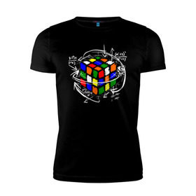 Мужская футболка премиум с принтом Кубик Рубика в Курске, 92% хлопок, 8% лайкра | приталенный силуэт, круглый вырез ворота, длина до линии бедра, короткий рукав | mathematica | магия. формулы | математик | математика | наука | технарь