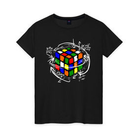 Женская футболка хлопок с принтом Кубик Рубика в Курске, 100% хлопок | прямой крой, круглый вырез горловины, длина до линии бедер, слегка спущенное плечо | mathematica | магия. формулы | математик | математика | наука | технарь