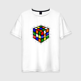 Женская футболка хлопок Oversize с принтом Кубик Рубика в Курске, 100% хлопок | свободный крой, круглый ворот, спущенный рукав, длина до линии бедер
 | mathematica | магия. формулы | математик | математика | наука | технарь
