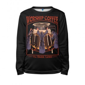 Детский лонгслив 3D с принтом Worship Coffee в Курске, 100% полиэстер | длинные рукава, круглый вырез горловины, полуприлегающий силуэт
 | Тематика изображения на принте: 80 е | 80s | 90 е | 90s | oldschool | retro | retrowave | stranger thing | vintage | винтаж | олдскул | ретро | ретровейв | странные дела