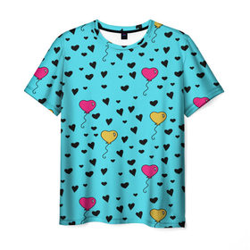 Мужская футболка 3D с принтом Воздушные шарики в Курске, 100% полиэфир | прямой крой, круглый вырез горловины, длина до линии бедер | Тематика изображения на принте: heart | love | pattern | valentines day | воздушный шар | день влюбленных | день святого валентина | любовь | паттерн | сердечки | сердце | текстура