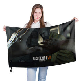 Флаг 3D с принтом Resident Evil 7 BIOHAZARD в Курске, 100% полиэстер | плотность ткани — 95 г/м2, размер — 67 х 109 см. Принт наносится с одной стороны | biohazard | biohazard 7 | crocodile | fang | game | hand | monster | new umbrella | resident evil | resident evil 7 | umbrella | umbrella corp | umbrella corporation | zombie