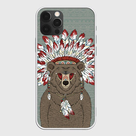 Чехол для iPhone 12 Pro Max с принтом Медведь индеец в Курске, Силикон |  | animal | bear | braids | feathers | in | взгляд | голова | графика | дикий | животное | индеец | ирокез | картинка | косы | красивый | крутой | лучший | медведь | мода | модный | молодёжная | орнамент | перья | природа