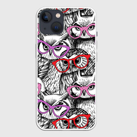 Чехол для iPhone 13 с принтом Совы в Курске,  |  | birds | li | night | owls | predators | red | белый | взгляд | горошек | графика | картинка | красивый | красный | крутой | лучший | мода | модный | молодёжная | ночные | очки | птицы | рисунок | розовый | сила | сиреневый