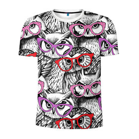 Мужская футболка 3D спортивная с принтом Совы в Курске, 100% полиэстер с улучшенными характеристиками | приталенный силуэт, круглая горловина, широкие плечи, сужается к линии бедра | birds | li | night | owls | predators | red | белый | взгляд | горошек | графика | картинка | красивый | красный | крутой | лучший | мода | модный | молодёжная | ночные | очки | птицы | рисунок | розовый | сила | сиреневый