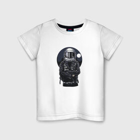 Детская футболка хлопок с принтом Biker Astronaut в Курске, 100% хлопок | круглый вырез горловины, полуприлегающий силуэт, длина до линии бедер | астронавт | байкер | вселенная | звезды | космонавт | космос | косуха | крутой | луна | наса | рок | шлем