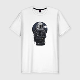 Мужская футболка премиум с принтом Biker Astronaut в Курске, 92% хлопок, 8% лайкра | приталенный силуэт, круглый вырез ворота, длина до линии бедра, короткий рукав | Тематика изображения на принте: астронавт | байкер | вселенная | звезды | космонавт | космос | косуха | крутой | луна | наса | рок | шлем