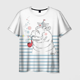 Мужская футболка 3D с принтом Бегемот моряк в Курске, 100% полиэфир | прямой крой, круглый вырез горловины, длина до линии бедер | a | blush | bubbles | cap | deck | hippo | pipe | sailor | sea | ship | smokes | stripes | бегемот | графика | детский | искусство | картинка | корабль | крутой | лучший | мода | модный | молодёжная | море | моряк | палуба | пилотка | полосы