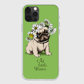 Чехол для iPhone 12 Pro Max с принтом My little hippie в Курске, Силикон |  | breed | dog | hippie | kid | little | my | pug | puppy | wreath | венок | графика | зелёный | картинка | красивый | крутой | лучший | маленький | малыш | мода | модный | мой | молодёжная | мопс | порода | рисунок | ромашки | собака