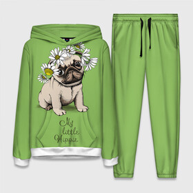 Женский костюм 3D (с толстовкой) с принтом My little hippie в Курске,  |  | breed | dog | hippie | kid | little | my | pug | puppy | wreath | венок | графика | зелёный | картинка | красивый | крутой | лучший | маленький | малыш | мода | модный | мой | молодёжная | мопс | порода | рисунок | ромашки | собака