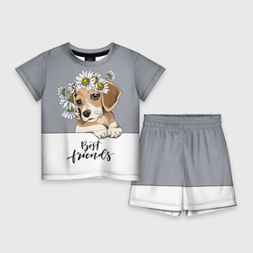 Детский костюм с шортами 3D с принтом Best friend в Курске,  |  | backgroun | best | breed | daisies | dog | flowers | friend | green | kid | puppy | wreath | венок | графика | друг | зелёный | картинка | красивый | крутой | лучший | малыш | мода | модный | молодёжная | порода | рисунок | ромашки | собака